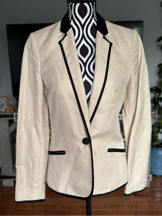 Mango Jackets & Blazers - Mango Cream Blazer with Black Piping